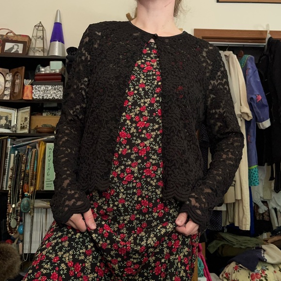 90s Connected Apparel Floral Lace Cardigan Roses Whimsigoth Cottagecore - Picture 10 of 12